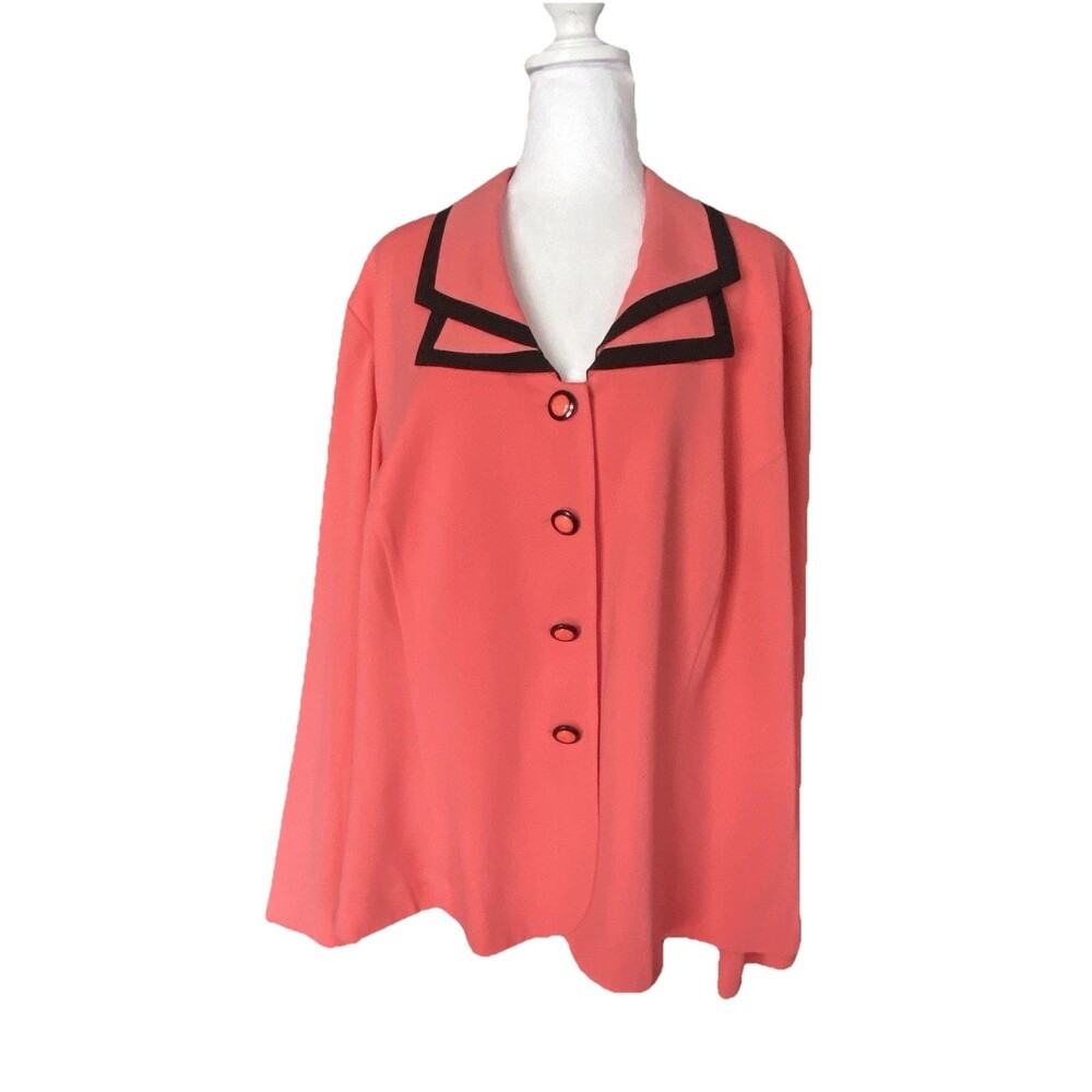 VTG Womens 24 W Button Suit Jacket Pink Office Career Workwear Polyester Blazer